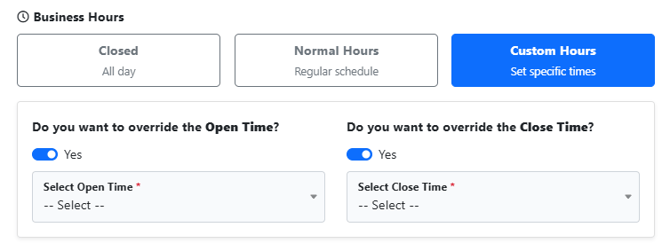 Holiday Schedule Custom Business Hours - UniVoxx Portal