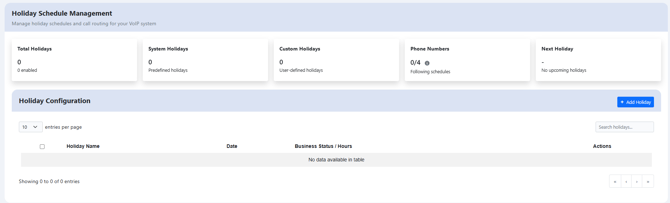 Holiday Schedule Initial Page - UniVoxx Portal
