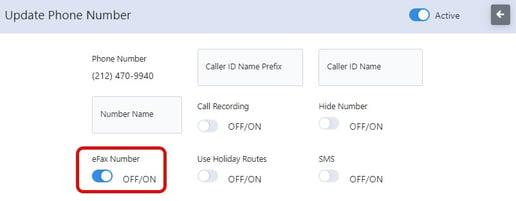 enable efax on a number