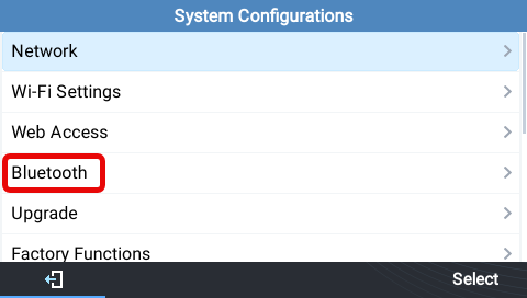 Select bluetooth menu