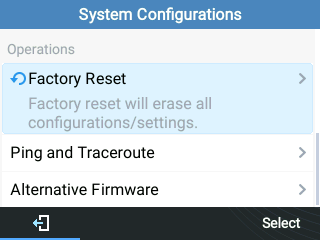 System Menu - Factory Reset